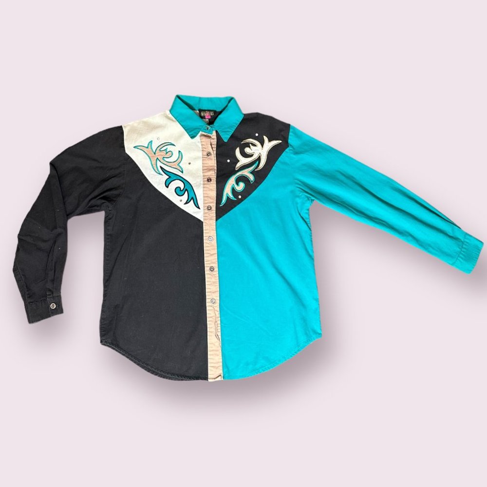 1980's Vintage Wildfire Color Block Western Shirt! Size Large